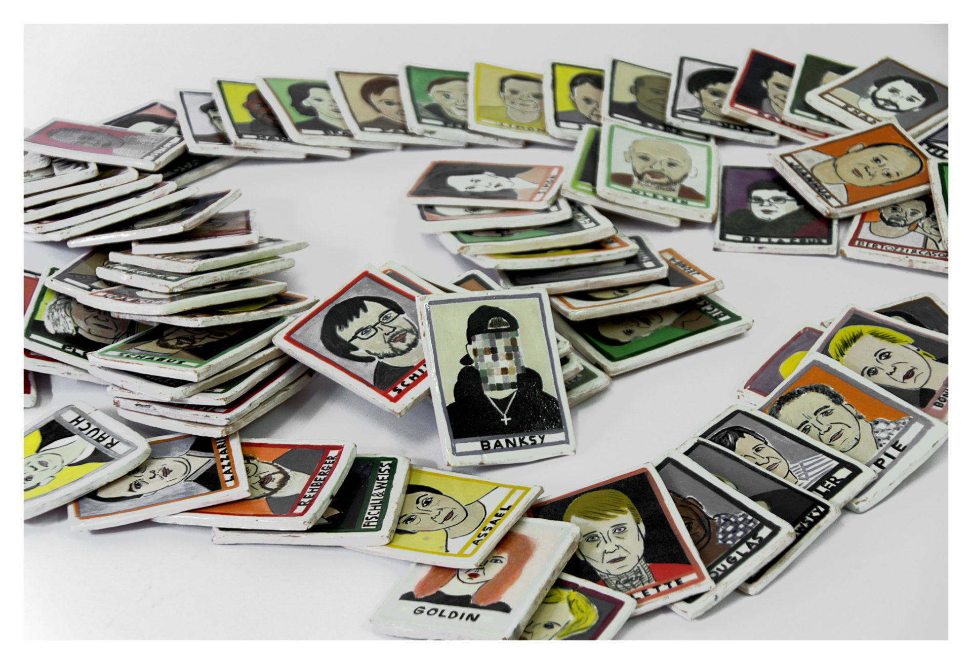 Figurine, glazed ceramic,500 cards of contemporary artists