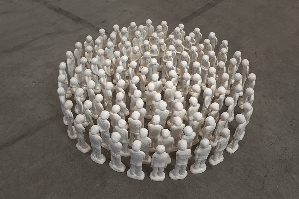 Veglia Funebre,122 selfportraits figurines, glazed ceramic